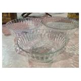 3 Piece Ribbed Glass Crystal Serving Bowls