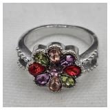 Multi Color Crystal Flower Dinner Ring