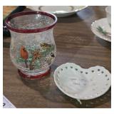 Porcelain Trinket Dish & Crackle Glass Vase