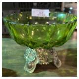 Indiana Glass Green Carnival Footed Bowl