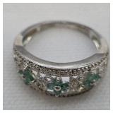 Sterling Silver Emerald & Diamond Accent Ring