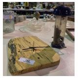 Wood Clock & Vintage Hummingbird Feeder