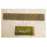 Vintage "ANCHOR C.C. Co." Brass Name Plate