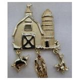 Vintage Barn with Animal Charms Brooch