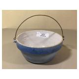 Blue & White Stoneware Bowl with Wire Bale