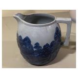 Deer Hunting Blue & White Stoneware Pitcher