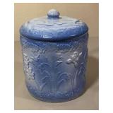 Blue & White Stoneware Cannister with Lid