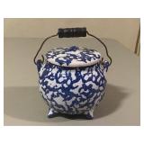 Blue & White Stoneware Honey Pot