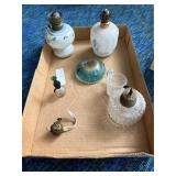 Four Miniature Oil Lamps and Misc. Parts.