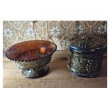 Carnival Glass Ftd Compote & Powder Jar