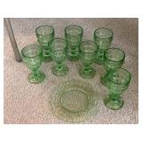 Green Depression Ice Tea Goblets and 1 Plate
