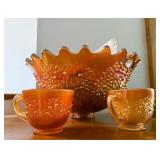Carnival Glass Punch Bowl & Cups