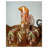 Hand Painted Carnival Glass Water Set