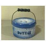 Blue & White Stoneware Cow Butter Crock