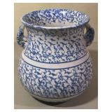 Double Handled Blue Stoneware Flower Vase