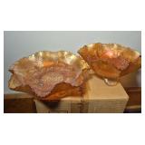 Two Stag & Holly Carnival Glass Bowls
