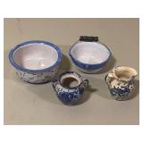 4 Blue & White Stoneware Mini Collectibles