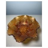 Peacock & Grape Carnival Glass Dish