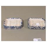 2 Blue & White Stoneware Soap Dishes