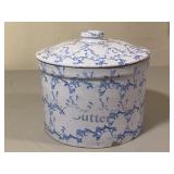 Blue & White Spongeware Stoneware Butter Crock