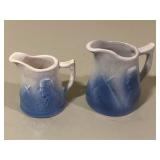 2 Blue & White Mini Lincoln Stoneware Pitchers
