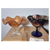 Two Holly Berry Carnival Glass Compotes