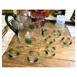 Vintage Green Decorated Pitcher & Glasses