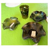 Dandelion Cup & 3 Small Carnival Glass Bowls