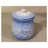 Sugar Blue & White Stoneware Cannister