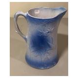 Blue & White Stoneware Pitcher & 4 Mugs