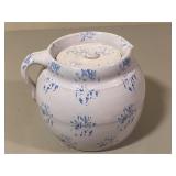 Blue & White Stoneware Pitcher with Lid
