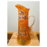 Hand Painted Carnival Glass Pitcher