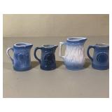 4 Blue & White Stoneware Mini Pitchers