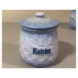 Raisins Blue & White Stoneware Cannister
