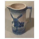 Blue & White Stoneware Windmill Pitcher