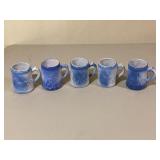 5 Flying Bird Blue & White Stoneware Mugs