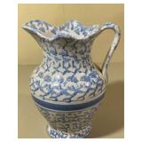 Blue & White Banded Spongeware Hot Water Pitcher
