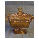 Vintage Indiana Glass Amber Pedestal Candy Dish