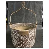 Mottled Brown & White Enamelware Pot w/Bail