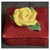 Vintage California Pottery Yellow Rose Trinket