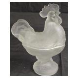 L.E. Smith Satin Rooster Covered Candy Dish