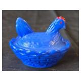 Rare Westmoreland Cased Cobalt Mini Hen on Nest