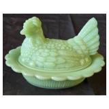 Mosser Jadeite Green Hen on Nest