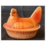 Vintage Sunkist Orange Slag Boyd Hen on Nest
