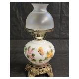 Vintage Floral Milk Glass Hurricane Parlor Lamp