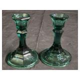 Indiana Glass Emerald Green Candlestick Holders