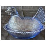 Vintage Indiana Glass Cornflower Blue Hen on Nest