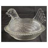 Vintage Indiana Glass Clear Hen on Nest