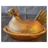 Vintage Indiana Glass Amber Hen on Nest