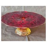L.E. Smith Amberina Moon & Stars Cake Stand